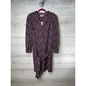 Boden Dress Womens 14L Black Pink Floral Belted V Neck Long Sleeve Corduroy